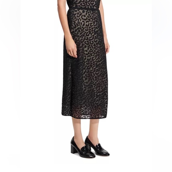 Theory Bleecker Lace Midi Skirt Black Leopard Print Sheer Overlay NWT Size M - Picture 4 of 10